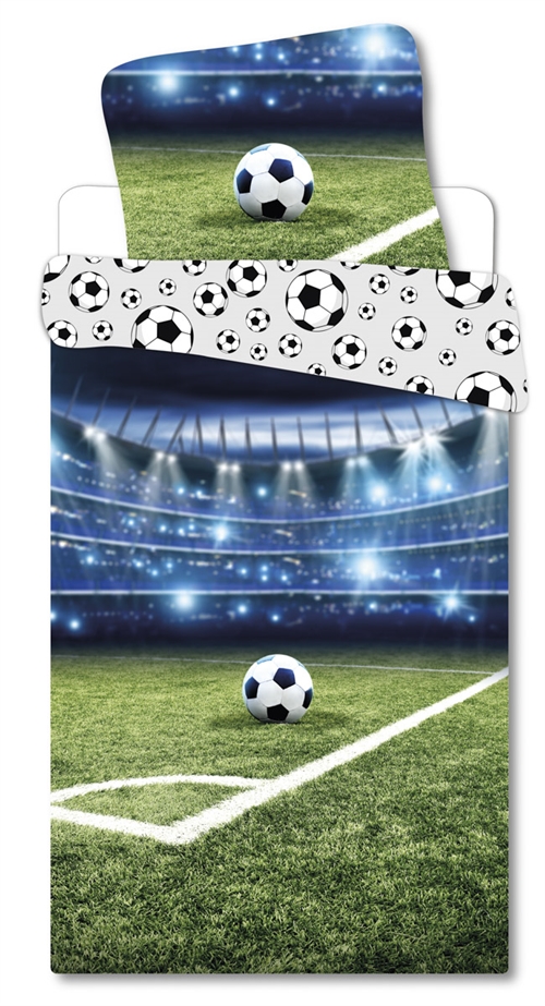 Billede af Fodbold sengetøj - 140x200 cm - Stadion - Dynebetræk med 2 design - 100% bomulds sengesæt